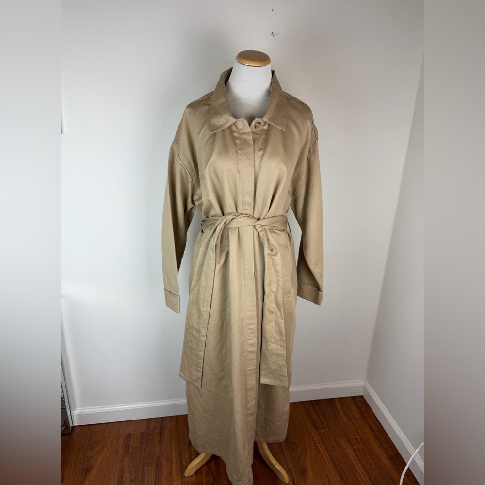 POSSE Ruth Long Trench Coat Linen Cotton Latte Tan Size M - Picture 6 of 9